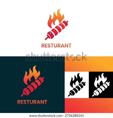 Bold flaming skewer logo suitable for barbecue restaurants, grill houses, catering services, food branding, and hot meal business identity.