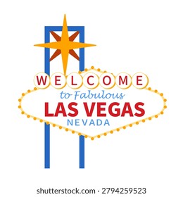 Bold flat design of the iconic Welcome to Fabulous Las Vegas sign, capturing the glamour and energy of Nevada entertainment capital in a bright, modern style perfect for travel themes
