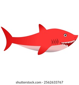 A bold flat design of a shark with sharp teeth swimming in the middle of the ocean. Perfect for children's books, ocean themes, educational materials, and more. Fun, vibrant, and versatile