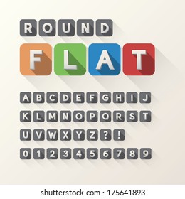 Bold Flat Font and Numbers in Rounded Square, Eps 10 Vector, Editable for any Background, No Clipping Mask