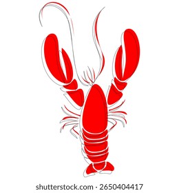Ilustração de vetor plano em negrito de uma lagosta vermelha com formas preenchidas e traçados de contorno. Ótimo para design de comida mediterrânea moderna, marca culinária ou gráficos de menu.