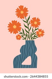 Bold floral bouquet in a modern sculptural vase. A minimal yet playful hand drawn design perfect for wall decor and stylish prints.