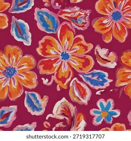 Bold floral brushstroke pattern on vibrant magenta textile background