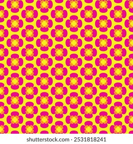 A bold floral pattern background in hot pink and yellow showcases vibrant, contrasting colors. The lively combination adds energy and visual appeal, making the flower design stand out beautifully.