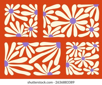 Bold floral patterns characterized by vibrant colors and dynamic shapes evoke the lively spirit of the 70s.