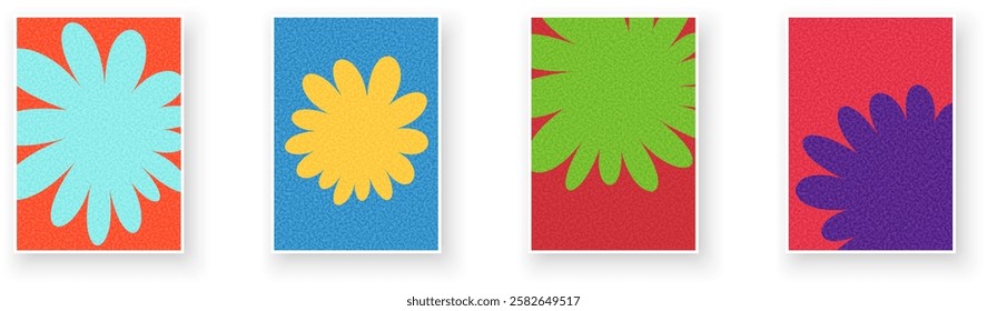 Bold floral petal shapes in vibrant colors create a cheerful and modern vector illustration for creative designs.