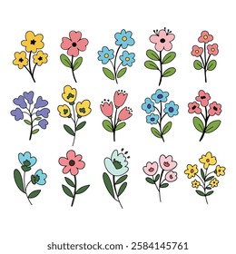 Bold Floral Vector Illustration | Hand-Drawn Wildflowers with Thick Black Outlines