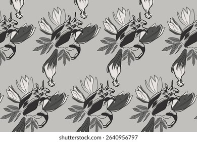 Bold in florals yet soft in style, t tulip line art pattern in mocha noir captures both elegance and edge. 