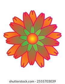 A bold flower design featuring red and orange tones, showcasing a symmetrical and geometric petal pattern