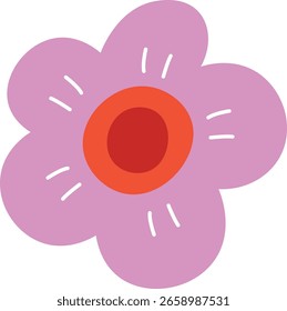 A bold flower with five petals and a central circle in a playful cartoon style. The flower is drawn with thick lines and vibrant colors. Cartoon vector illustration.