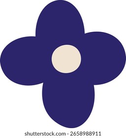 Una flor atrevida con cuatro pétalos redondeados y un círculo central en un estilo de dibujos animados. La forma simple de la flor y las líneas suaves crean una Imagen llamativa. Ilustración vectorial de dibujos animados.