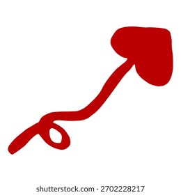 Una flecha roja audaz y fluida con una cola curva, que simboliza la dirección y el progreso, representada como un gráfico de Vector limpio sobre un fondo blanco.