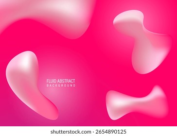 Fett fließender abstrakter Hintergrund in lebendigem Fuchsia-Rosa. Glänzende organische 3D-Formen schweben über einem glatten Farbverlauf-Hintergrund. Perfekt für trendige Beauty-, Mode- oder digitale Designthemen.