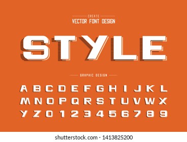 Bold Font and alphabet vector, Line Design typeface letter and number, Graphic text with Striped Shadow on background