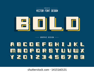 Bold Font and alphabet vector, Line Square typeface letter and number design, Graphic text with Striped Shadow on background