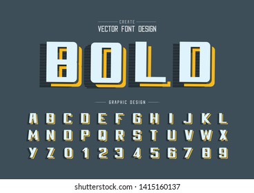 Bold Font and alphabet vector, Line Writing typeface and number design, Graphic text with Striped Shadow on background