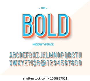 Bold font colorful 3d style. Modern typeface trend typography. Cool alphabet for party poster, t shirt, promotion, label, special offer. Vector Illustration 10 eps