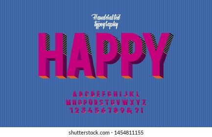 Bold font colorful 3d style. Modern typeface trend typography. Cool alphabet for party poster, t shirt, promotion, label, special offer.