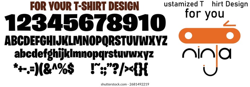Bold font display featuring numbers letters and symbols with a ninja umbrella logo design element