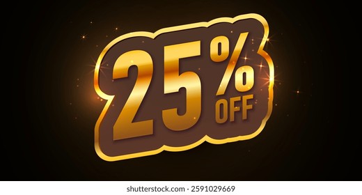 Bold font Golden Label with text 25 Percent Off. Mega Sale. Vector illustration.