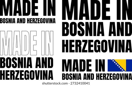 Conjunto de iconos de fuente en negrita que muestra el texto hecho en Bosnia y Herzegovina con detalles de la bandera