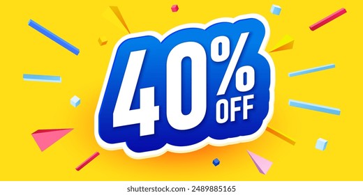 Bold Font Label With Text 40 Percent Off. Mega Sale. Vector illustration.