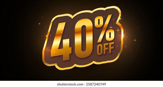 Bold Font Label With Text 40 Percent Off. Mega Sale. Vector illustration.