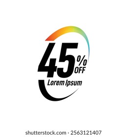 Bold Font Label With Text 45 Percent Off white background, 45% OFF sticker label, Sale off discount promotion set made of numbers, Save offer, 45 off, Sale tag discount.