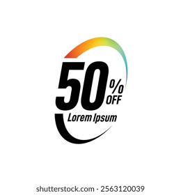 Bold Font Label With Text 50 Percent Off white background, 50% OFF sticker label, Sale off discount promotion set made of numbers, Save offer, 50 off, Sale tag discount.