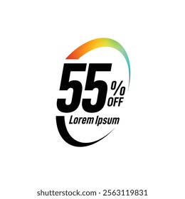 Bold Font Label With Text 55 Percent Off white background, 55% OFF sticker label, Sale off discount promotion set made of numbers, Save offer, 55 off, Sale tag discount.