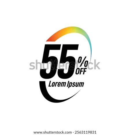 Bold Font Label With Text 55 Percent Off white background, 55% OFF sticker label, Sale off discount promotion set made of numbers, Save offer, 55 off, Sale tag discount.