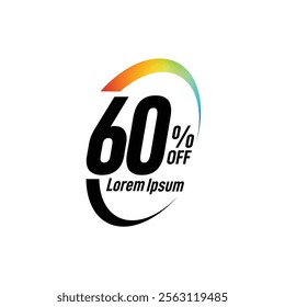 Bold Font Label With Text 60 Percent Off white background, 60% OFF sticker label, Sale off discount promotion set made of numbers, Save offer, 60 off, Sale tag discount.