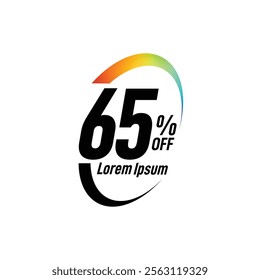 Bold Font Label With Text 65 Percent Off white background, 65% OFF sticker label, Sale off discount promotion set made of numbers, Save offer, 65 off, Sale tag discount.