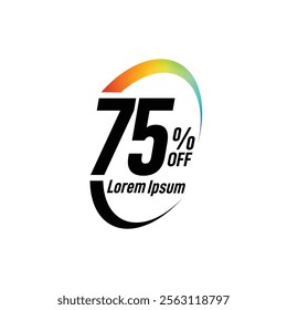 Bold Font Label With Text 75 Percent Off white background, 75% OFF sticker label, Sale off discount promotion set made of numbers, Save offer, 75 off, Sale tag discount.