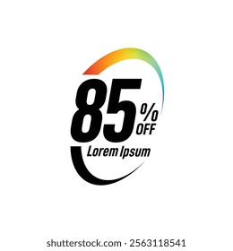 Bold Font Label With Text 85 Percent Off white background, 85% OFF sticker label, Sale off discount promotion set made of numbers, Save offer, 85 off, Sale tag discount.