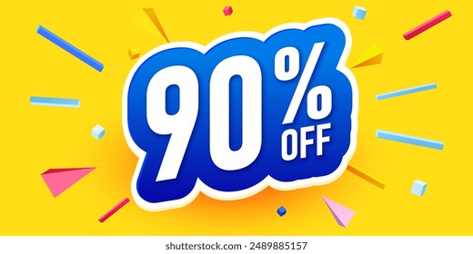 Bold Font Label With Text 90 Percent Off. Mega Sale. Vector illustration.