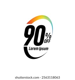 Bold Font Label With Text 90 Percent Off white background, 90% OFF sticker label, Sale off discount promotion set made of numbers, Save offer, 90 off, Sale tag discount.