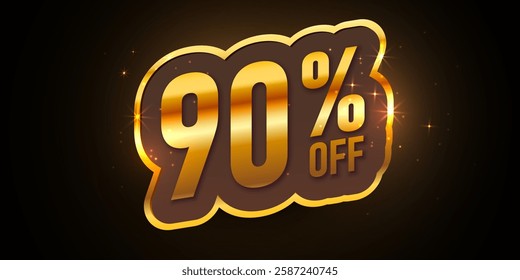 Bold Font Label With Text 90 Percent Off. Mega Sale. Vector illustration.