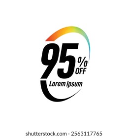 Bold Font Label With Text 95 Percent Off white background, 95% OFF sticker label, Sale off discount promotion set made of numbers, Save offer, 95 off, Sale tag discount.