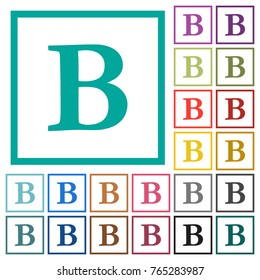 Bold font type flat color icons with quadrant frames on white background
