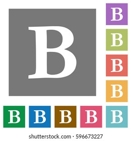 Bold font type flat icons on simple color square backgrounds