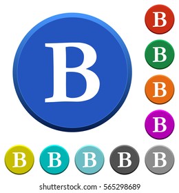 Bold font type round color beveled buttons with smooth surfaces and flat white icons