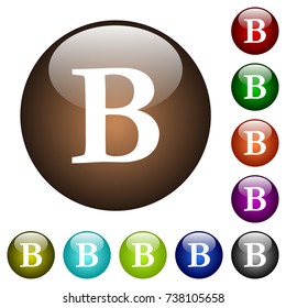 Bold font type white icons on round color glass buttons