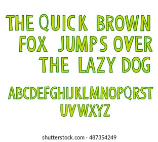 Bold font. Vector alphabet. Bright green neon color. Isolated on white background.