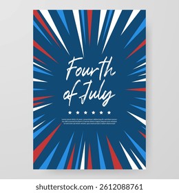Bold Fourth of July design featuring an explosive starburst pattern in red, white, and blue for a dynamic celebration
