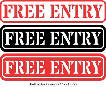 Bold free entry text in red and black rectangular borders