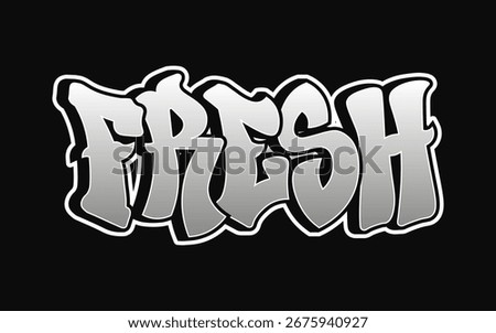 Bold 'Fresh' graffiti, rendered in silver against a stark black backdrop. The artwork exudes a modern urban vibe.