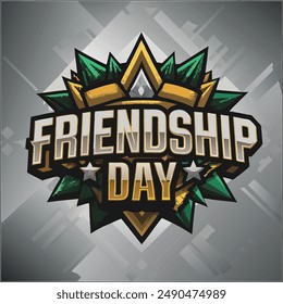 Bold Friendship Day Emblem Logo with Stars and Geometric Shapes.