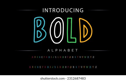 Bold Funky colorful cartoon font type. Vector alphabet