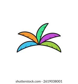 A bold fusion of color and form, these stylized palm leaves radiate vibrancy. Strong outlines and dynamic hues create an expressive, energetic visual that captures artistic movement
